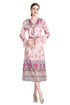 Elegantly Gorgeous French Style Ruffled V-Neck, Women's Elegant Pink Floral, Long Sleeve Office, Holiday, Party Dress